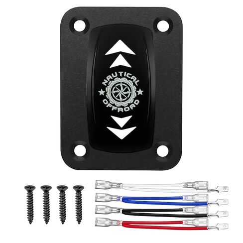 أعلى/أسفل 8 دبوس DPDT مفتاح الروك اللحظي، (ON)-Off-(ON) 12V-24V 3 مواضع تبديل السهم المحفور بالليزر لعكس المحرك، القارب، مقبس RV، المحرك الخطي - مجموعة أسلاك التوصيل (بدون لوحة، أزرق) in Kuwait