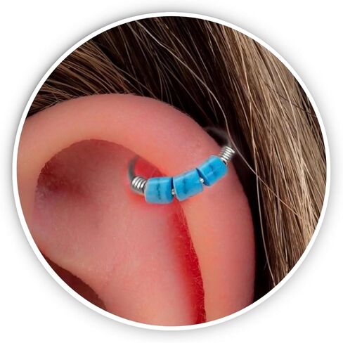 Helix Earring Hoop 20G With Turquoise Beads - 14k Gold Filled Cartilage Piercing Hoop For Women in Kuwait