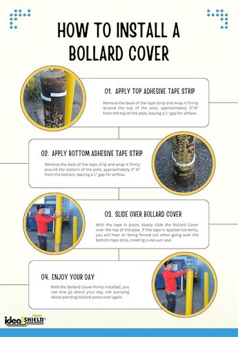 Ideal Shield 1/8" Yellow Safety Bollard Cover 6" with Red Stripes, 67" H. Installation Tape Included with Flat Top Bollard Post Sleeve in Kuwait
