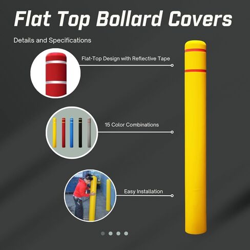 Ideal Shield 1/8" Yellow Safety Bollard Cover 6" with Red Stripes, 67" H. Installation Tape Included with Flat Top Bollard Post Sleeve in Kuwait