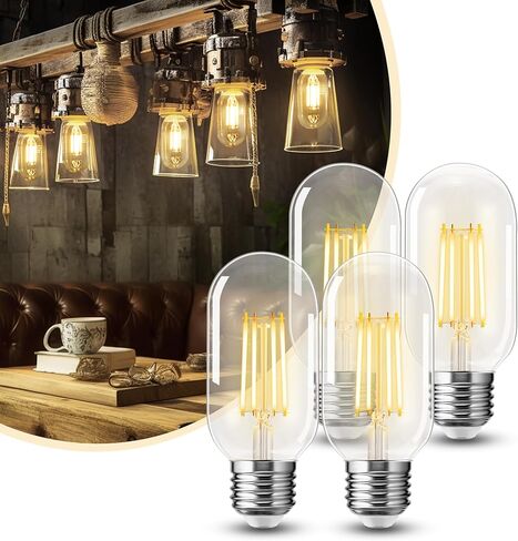 4 Pack LED Edison Bulbs, 4W Edison Light Bulbs, Antique LED Filament Bulbs 40W Equivalent, E26 Base, T45 LED Bulb with Clear Glass, Warm White 2700K, Non Dimmable, Great for Home, Bedroom, Office in Kuwait