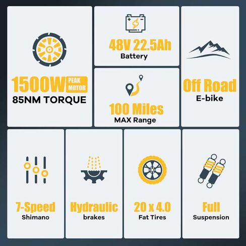 دراجة كهربائية ES2 Ultra Off Road، دراجة كهربائية ذات بطارية فائقة 22.5 أمبير بنظام التعليق الكامل، عزم دوران 92 نانومتر، دراجة كهربائية هيدروليكية فائقة القوة، سرعة تصل إلى 32 ميل في الساعة و100 ميل، 7 سرعات 20 بوصة دراجة كهربائية لجميع التضاريس in Kuwait