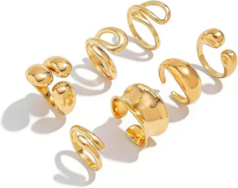 Chunky Gold Rings for Women Non Tarnish Silver Chunky Rings Set Adjustable Thick Statement Ring Gold Stackable Ring for Women Trendy Fashion Silver Jewelry in Saudi Arabia