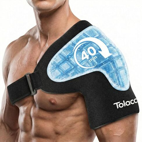 Tolaccea Shoulder Ice Pack Brace with Integrated Triple-Layer Coldfocus Gel, Shoulder Compression Frozen Sleeve with 40-Min Cold & Hot Therapy for Rotator Cuff, Tendonitis, Surgery Recovery in Kuwait