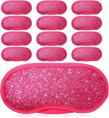 Chicingyou 12 Pcs Glitter Eye Mask Bulk Sleep Masks Eye Cover for Party Gifts Blindfold with Adjustable Elastic Strap for Bachelorette Party Supplies Women Men(Hot Pink) in Saudi Arabia