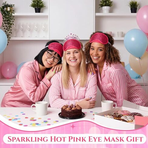 Chicingyou 12 Pcs Glitter Eye Mask Bulk Sleep Masks Eye Cover for Party Gifts Blindfold with Adjustable Elastic Strap for Bachelorette Party Supplies Women Men(Hot Pink) in Saudi Arabia