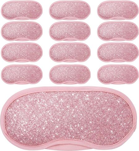 Chicingyou 12 Pcs Glitter Eye Mask Bulk Sleep Masks Eye Cover for Party Gifts Blindfold with Adjustable Elastic Strap for Bachelorette Party Supplies Women Men(Hot Pink) in Saudi Arabia