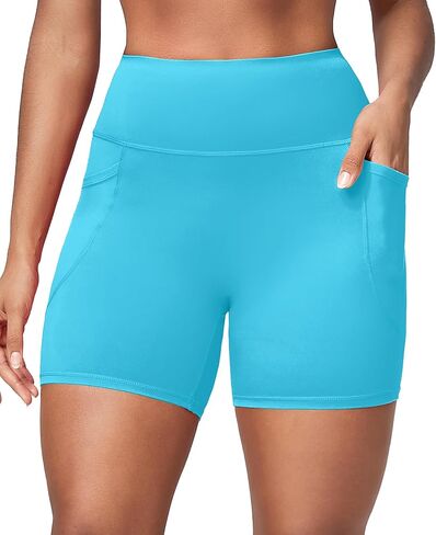 Brxl Buttery Soft Biker Shorts 5 "للنساء مع جيوب لا توجد أمامية أمامية عالية الخصر على الكرة الطائرة الرياضية الصالة الرياضية اليوغا دنة in Kuwait