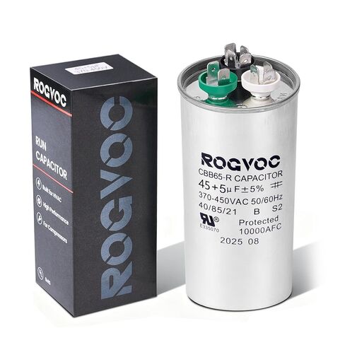 45+5 فائق التوهج 45/5 MFD ±5% 370/440V CBB65 UL مكثف تيار متردد معتمد، مكثف تشغيل مزدوج مستدير لضاغط التيار المتردد ومحرك المروحة، بديل لمكثف مكيف الهواء أو أنظمة المضخات الحرارية in Kuwait