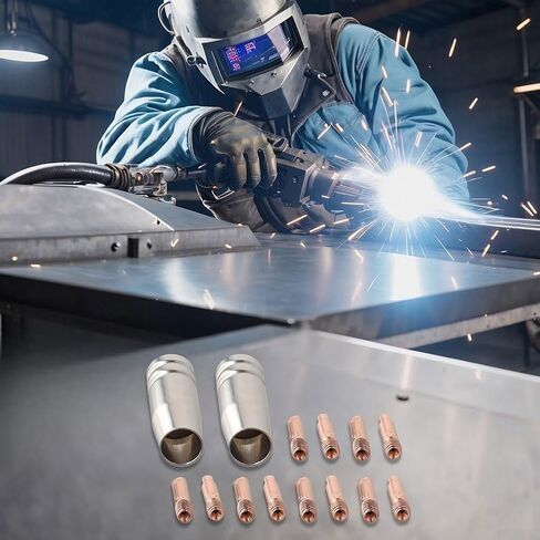 14PCS 0.8mm Contact Tips for MIG Welding Equipment Copper Accessories Kit with 2 Gas Nozzles for MB15 Torch in Saudi Arabia