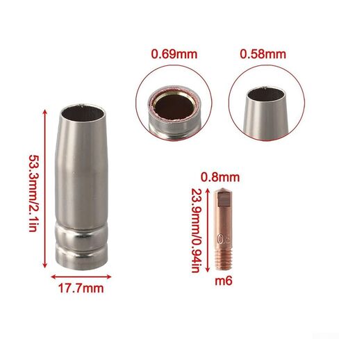 14PCS 0.8mm Contact Tips for MIG Welding Equipment Copper Accessories Kit with 2 Gas Nozzles for MB15 Torch in Saudi Arabia