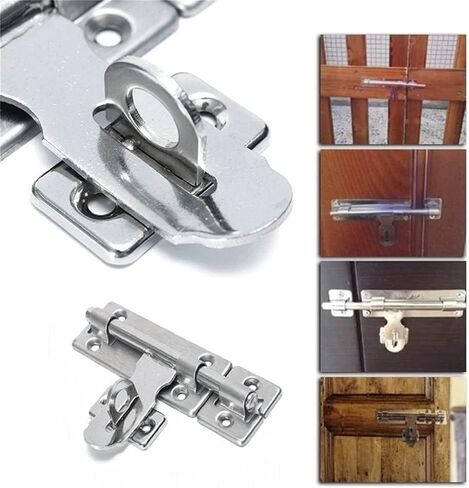 Slide Latch,Gate Bolt Lock,Bolt Sliding Door Lock, 4 Inch Hardware Door Lock Stainless Steel Barrel Bolt Latch Padlock Clasp Set Brushed for Locking Door Window Drawer Cupboard in Saudi Arabia