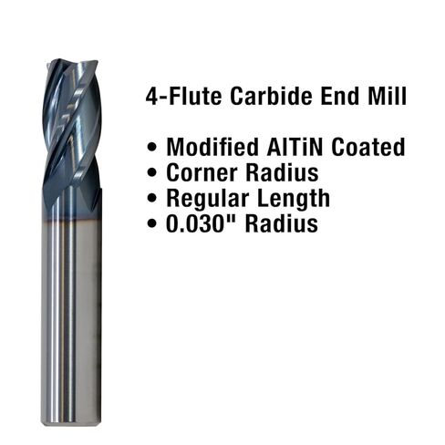 1/2" Diameter x 1/2" Shank 0.020" Radius 4-Flute Corner Radius Typhoon Red Series Carbide End Mill in Kuwait