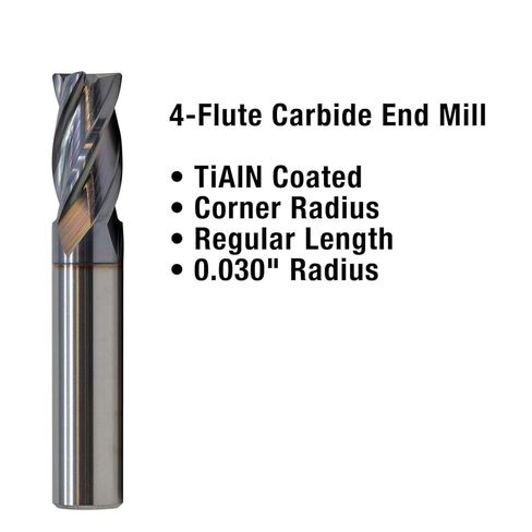 3/8 4-Flute 0.030 Radius Solid Carbide End Mill TiAlN Coated in Kuwait