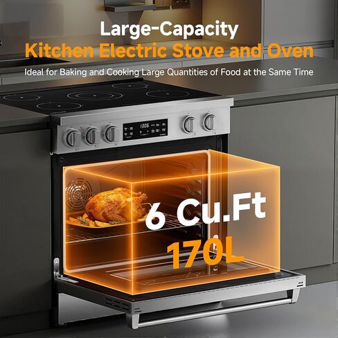 AAOBOSI 36 بوصة 6 قدم مكعب فرن كهربائي بتحكم أمامي مع 5 عناصر للطهي، 9 مستوى طاقة للطهي 9300 واط، مقلاة هوائية بتحكم ذكي، فرن قائم بذاته للتنظيف الذاتي، 240 فولت (بدون سلك طاقة) in Kuwait