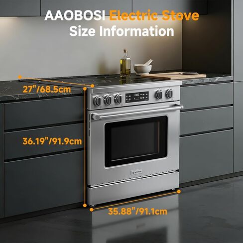 AAOBOSI 36 بوصة 6 قدم مكعب فرن كهربائي بتحكم أمامي مع 5 عناصر للطهي، 9 مستوى طاقة للطهي 9300 واط، مقلاة هوائية بتحكم ذكي، فرن قائم بذاته للتنظيف الذاتي، 240 فولت (بدون سلك طاقة) in Kuwait