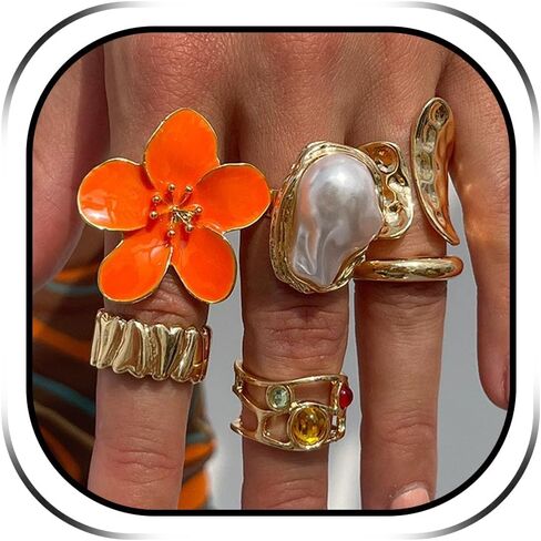 HUASAI Pearl Knuckle Rings Stackable Flower Gold Statement Jewelry Chunky Floral Rings in Saudi Arabia