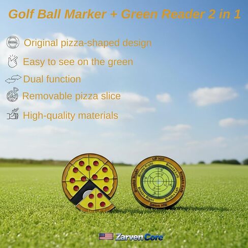 Golf Ball Marker and Golf Green Reader, 2 in 1 Pizza-Shaped Playful Funny & Original Design, Premium Quality Golf Accessories for Men, Golf Gifts for Men & Women's Golf Gifts. in Saudi Arabia