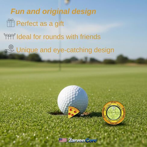 Golf Ball Marker and Golf Green Reader, 2 in 1 Pizza-Shaped Playful Funny & Original Design, Premium Quality Golf Accessories for Men, Golf Gifts for Men & Women's Golf Gifts. in Saudi Arabia