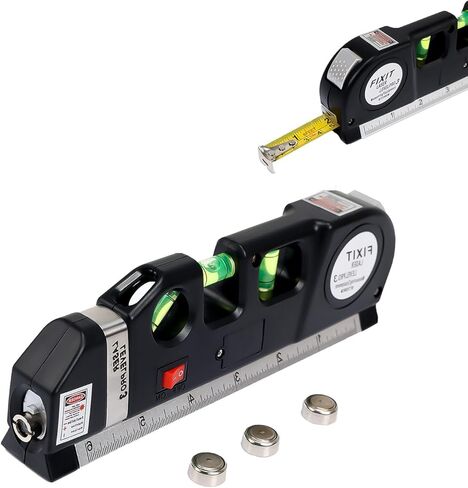 أداة خط مستوى الليزر، جهاز تسوية ليزر قياسي متقاطع مع مسطرة مترية 8 أقدام/2.5 متر، مجموعة أدوات تسوية ليزر متعددة الأغراض للأرضيات وتركيب البلاط in Kuwait