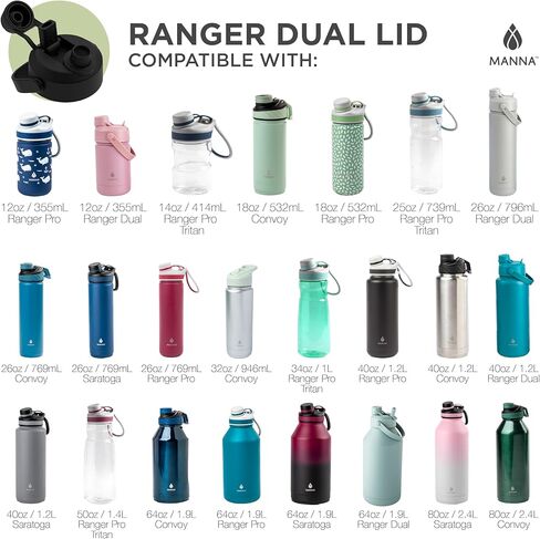 Manna Ranger Dual Lid Replacement - 2-in-1 Leak-Proof Lid with Flip-Up Straw and Chugger Spout - Includes Straw - Black in Kuwait