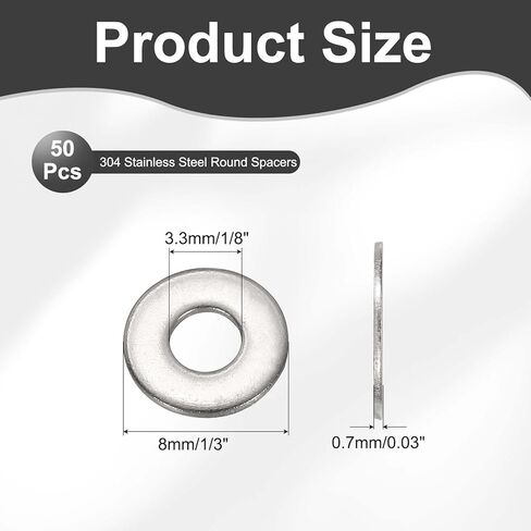PATIKIL #4 304 Stainless Steel Flat Washers, 50 Pcs Round Metal Washer Small Spacer for Screws Bolts Nuts Assortment (1/8" ID x 1/3" OD) in Saudi Arabia