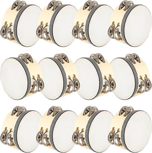 12 Pcs 4 Inch Tambourines Wedding Drum Wooden Small Handheld Tambourines with Double Row Metal Jingles Drums Musical Instruments Percussion for Adult Church Wedding Party in Saudi Arabia