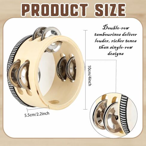 12 Pcs 4 Inch Tambourines Wedding Drum Wooden Small Handheld Tambourines with Double Row Metal Jingles Drums Musical Instruments Percussion for Adult Church Wedding Party in Saudi Arabia