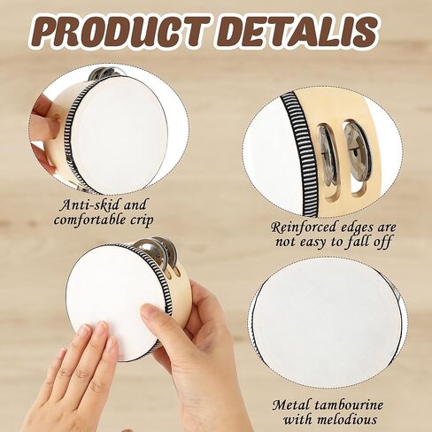 12 Pcs 4 Inch Tambourines Wedding Drum Wooden Small Handheld Tambourines with Double Row Metal Jingles Drums Musical Instruments Percussion for Adult Church Wedding Party in Saudi Arabia