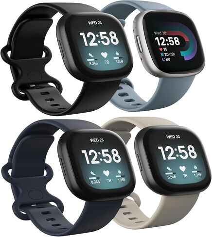 4 قطع من الأربطة المقاومة للماء متوافقة مع Fitbit Versa 3 / Fitbit Versa 4 / Fitbit Sense/Sense 2، أساور معصم بديلة رياضية ناعمة كلاسيكية للنساء والرجال in Kuwait