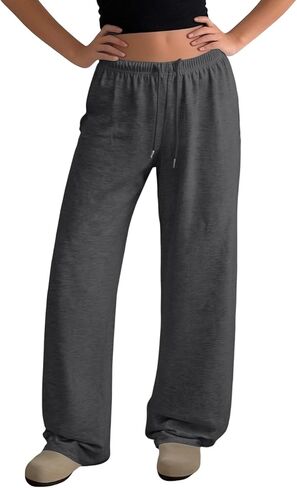المرأة فضفاض Sweatpants الساق Sweatpants الرباط الخصر واسعة الساق فضفاض صالة غير رسمية طويلة بنطلون بنطال رياضي in Kuwait