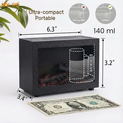 نيكس اند كو، موزع روائح مدفأة اللهب الملون للزيوت العطرية، موزع زيوت عطرية صغيرة مع تأثير ديناميكي ثلاثي الأبعاد، 7 ألوان متغيرة، إيقاف تلقائي، مؤقت 3 ساعات للمنزل، اليوغا وتخفيف القلق in Kuwait