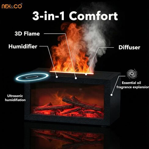 نيكس اند كو، موزع روائح مدفأة اللهب الملون للزيوت العطرية، موزع زيوت عطرية صغيرة مع تأثير ديناميكي ثلاثي الأبعاد، 7 ألوان متغيرة، إيقاف تلقائي، مؤقت 3 ساعات للمنزل، اليوغا وتخفيف القلق in Kuwait