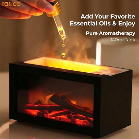 نيكس اند كو، موزع روائح مدفأة اللهب الملون للزيوت العطرية، موزع زيوت عطرية صغيرة مع تأثير ديناميكي ثلاثي الأبعاد، 7 ألوان متغيرة، إيقاف تلقائي، مؤقت 3 ساعات للمنزل، اليوغا وتخفيف القلق in Kuwait