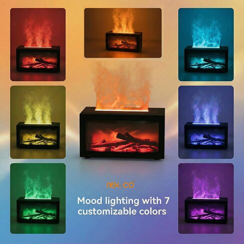 نيكس اند كو، موزع روائح مدفأة اللهب الملون للزيوت العطرية، موزع زيوت عطرية صغيرة مع تأثير ديناميكي ثلاثي الأبعاد، 7 ألوان متغيرة، إيقاف تلقائي، مؤقت 3 ساعات للمنزل، اليوغا وتخفيف القلق in Kuwait