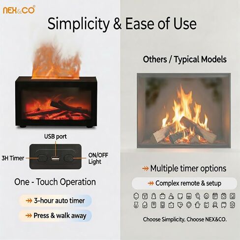 نيكس اند كو، موزع روائح مدفأة اللهب الملون للزيوت العطرية، موزع زيوت عطرية صغيرة مع تأثير ديناميكي ثلاثي الأبعاد، 7 ألوان متغيرة، إيقاف تلقائي، مؤقت 3 ساعات للمنزل، اليوغا وتخفيف القلق in Kuwait