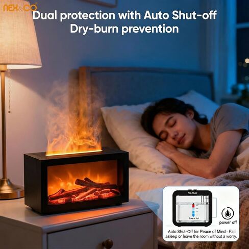 نيكس اند كو، موزع روائح مدفأة اللهب الملون للزيوت العطرية، موزع زيوت عطرية صغيرة مع تأثير ديناميكي ثلاثي الأبعاد، 7 ألوان متغيرة، إيقاف تلقائي، مؤقت 3 ساعات للمنزل، اليوغا وتخفيف القلق in Kuwait