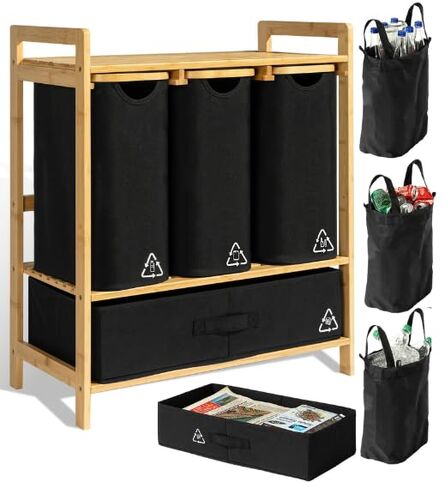 4 Section Recycling Bin for Kitchen – Trash and Recycle Bin Combo for Paper, Plastic, Cans – Indoor Recycling Station – Large Kitchen Trash Can – Office Trash and Recycle Bin Organizer in Saudi Arabia
