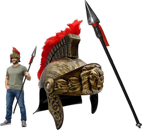 Nicky Bigs Novelties Medieval Gladiator Roman Helmet & Spear Set Faux Feather Plume, Movable Visor & 59" Adjustable Prop in Saudi Arabia