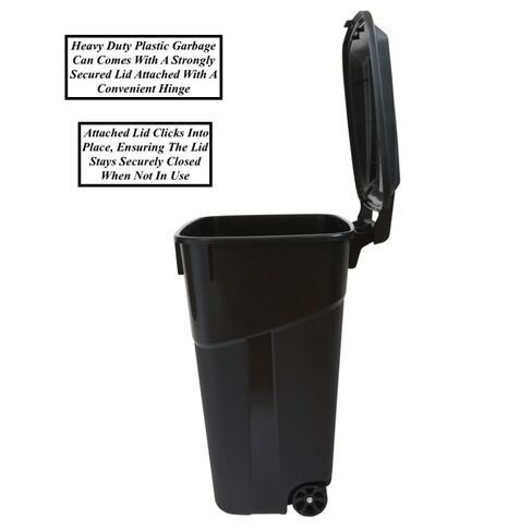 2 PCS 32 Gallon Heavy Duty Plastic Garbage Cans Trash Cans Rubbish Bin With Attached Lid 2 Built In Rugged Wheels Easy Grip Handle Click Lock Lid Design Perfect For Both Indoor Or Outdoor Use in Saudi Arabia