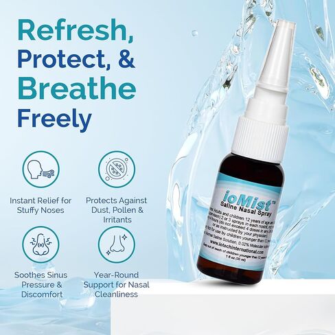 Iotech International ioMist Xylitol Saline Spray الأنف مع اليود الجزيئي - شطف الأنف الطبيعي وتخفيف الاحتقان للبالغين والأطفال 6+ - تطهير الجيوب الأنفية الخالي من المخدرات ودعم الحساسية - 1 أونصة سائلة in Kuwait
