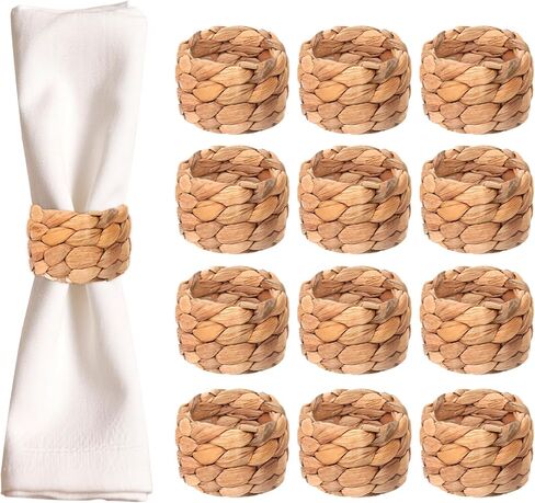 Yolyoo Woven Napkin Rings Set of 12 Water Hyacinth Napkin Rings Natural Rattan Napkin Ring for Thanksgiving Christmas Boho Wedding Farmhouse Dining Table Decor in Saudi Arabia