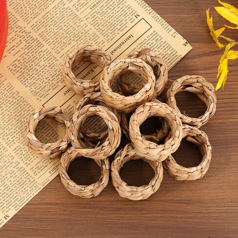 Yolyoo Woven Napkin Rings Set of 12 Water Hyacinth Napkin Rings Natural Rattan Napkin Ring for Thanksgiving Christmas Boho Wedding Farmhouse Dining Table Decor in Saudi Arabia