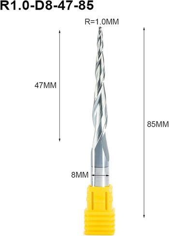 Carbide Milling Cutter 4pc HRC55 R0.5 R1.0 R1.5 R2.0 SHK 8mm Tapered Ball End Mill With Tungsten Carbide Coating Tapered Tapered Cnc Cutter (Dimensions : R1.0XD8X47X85mm) in Saudi Arabia
