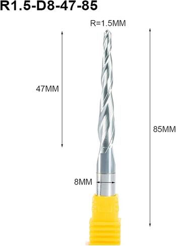 Carbide Milling Cutter 4pc HRC55 R0.5 R1.0 R1.5 R2.0 SHK 8mm Tapered Ball End Mill With Tungsten Carbide Coating Tapered Tapered Cnc Cutter (Dimensions : R1.0XD8X47X85mm) in Saudi Arabia