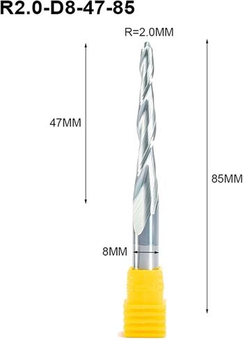Carbide Milling Cutter 4pc HRC55 R0.5 R1.0 R1.5 R2.0 SHK 8mm Tapered Ball End Mill With Tungsten Carbide Coating Tapered Tapered Cnc Cutter (Dimensions : R1.0XD8X47X85mm) in Saudi Arabia