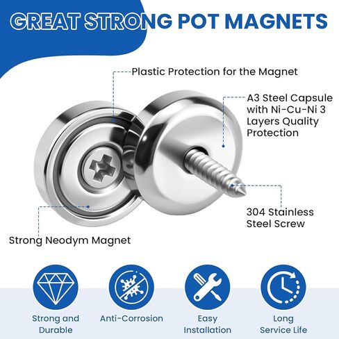 20 قطعة من مغناطيسات أقراص النيوديميوم مع فتحات، مغناطيسات أرضية نادرة قوية بوزن 18 رطلاً مع براغي لتعليق المطبخ، وتخزين الأدوات، والتركيب على الحائط (0.63 × 0.19 بوصة) in Kuwait