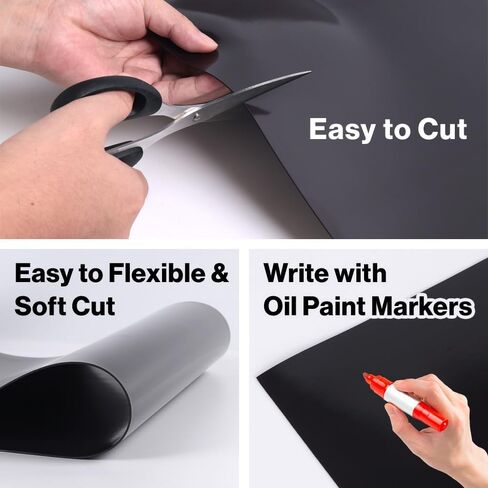 Japard ورقة مغناطيسية لفة 22ft × 12 بوصة غير لاصقة 39.3 مل مغناطيس مرن سميك للمركبات علامات السيارات الحرفية يموت قطع باب المرآب الديكور رسالة سوداء in Kuwait