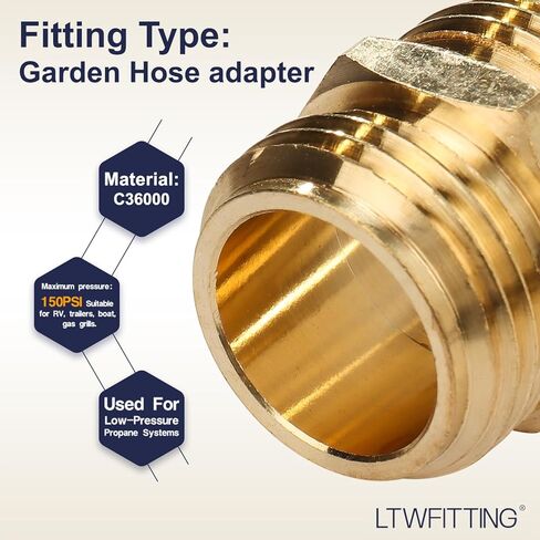 LTWFITTING 3/4" MHT x 3/4" MHT محول خرطوم نحاسي، تركيب خرطوم حديقة نحاسي (عبوة من 2) in Saudi Arabia