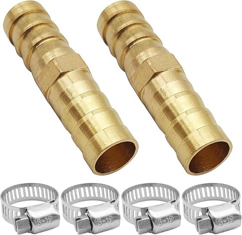 Brass Hose Barb Fittings Repair Kit, 2 pcs 3/8"(10mm) Brass Barb Splicer Mender Hose Fitting with 4 pcs Stainless Steel Pipe Clamps for Water/Fuel/Air, Fuel Line Connector Fittings in Saudi Arabia